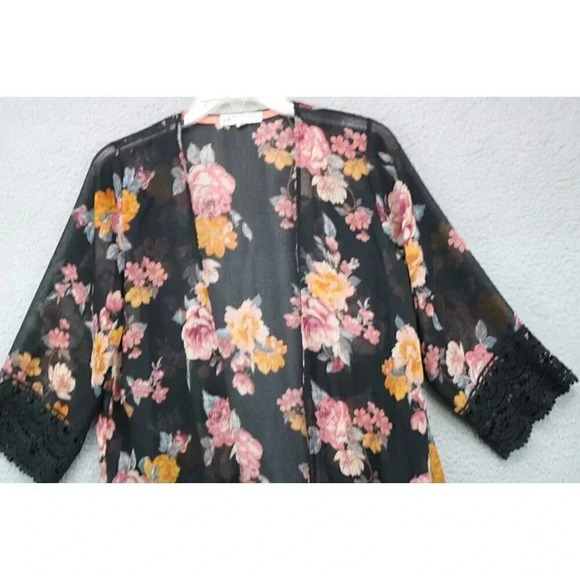 Jolt Open Front Cardigan-Sheer-Size XS-Crochet Trim - Picture 2 of 10